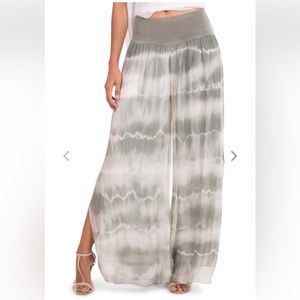 🆕 GIGI MODA Jasmin Olive Tie-Dye Side Slit Pant, One Size, Brand New!